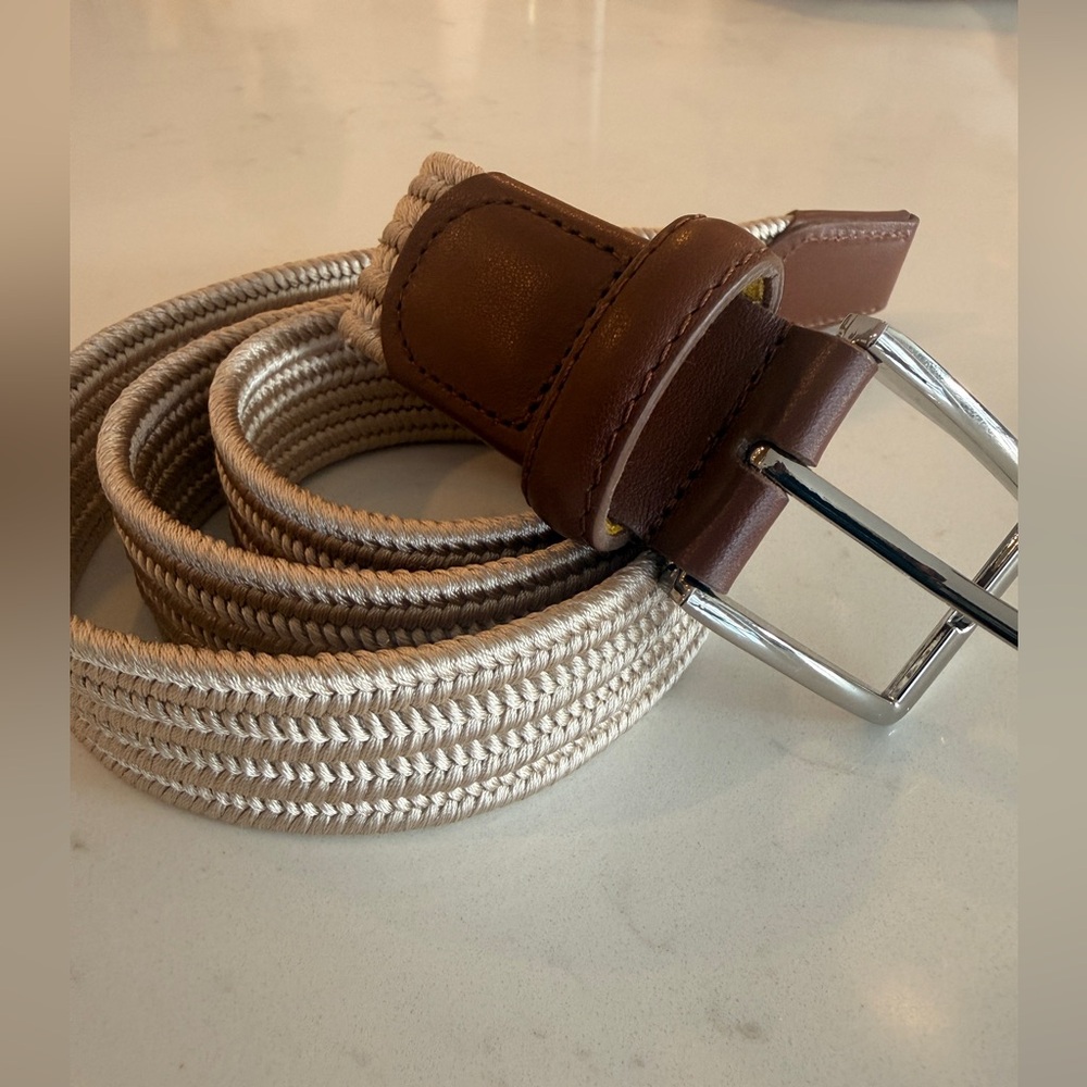 Ghost Golf Men's cream color Woven Belt with leather 46” NWOT